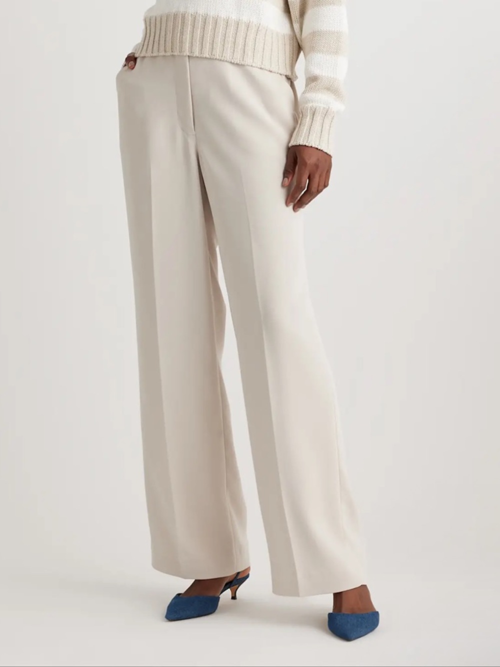 NWT Quince Stretch Crepe Classic Trouser Pants in Sand color